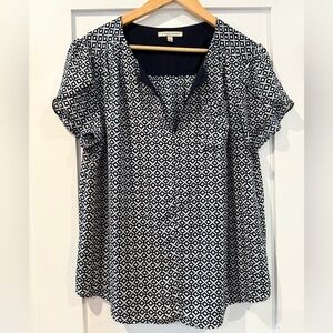 41 Hawthorn Carol Tulip Sleeved Blouse in Navy and White